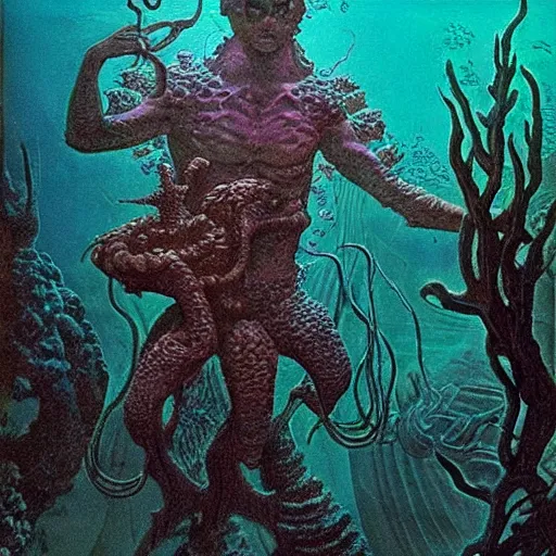 Image similar to a statue under the sea, by wayne barlowe,