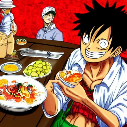 Image similar to Luffy eating ceviche, highly detailed