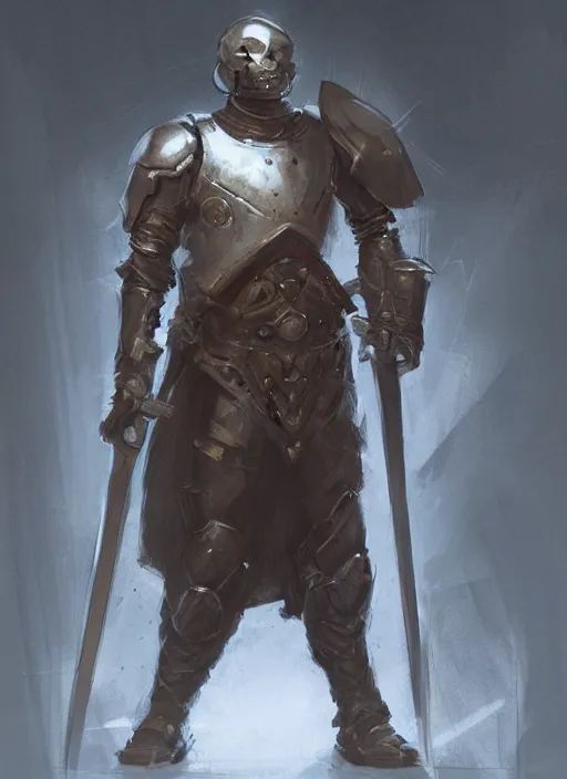 Prompt: portrait of a warforged character holding a paladin engraved longsword and carrying a big shield, epic rough concept art, by Greg Rutkowski