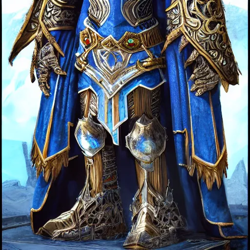 Prompt: concept art, full body portrait of king sorcerers, ornate, blue and silver, armor, robes, hyperrealistic, 4 k, unreal engine, highly detailed, dramatic lighting, beautiful