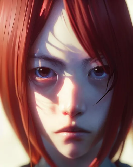 Image similar to really cool complex closeup portrait of a beautiful psychotic loner girl, by katsuhiro otomo, yoshitaka amano, nico tanigawa, artgerm, greg rutkowski makoto shinkai takashi takeuchi rendered with intense 3 d effect, smooth soft shadowing, cinematic lighting, hyperrealistic unreal engine 5 render uhd 8 k