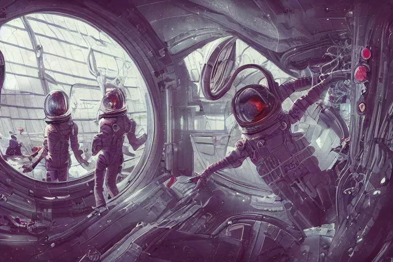 Image similar to hyperrealistic photography of a Space alien prison with humans locked in the cells, hyperdetailed, artstation, cgsociety, 8k, squid monster astronaut, in the style of Jin Kagetsu, James Jean and wlop, highly detailed, vivid colors, sharp focus, intricate concept art, digital painting, ambient lighting, 4k, artstation