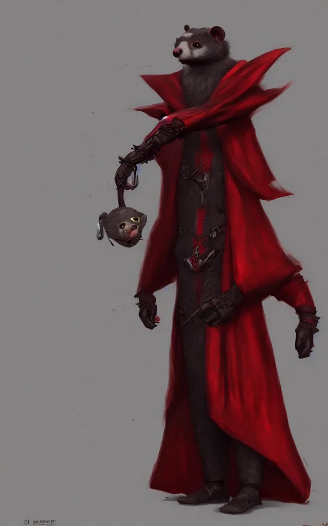 Prompt: a anthropomorphic ferret is a dark warlock dressed red robes, he's very menacing and evil, hyperdetailed, artstation, cgsociety, 8 k