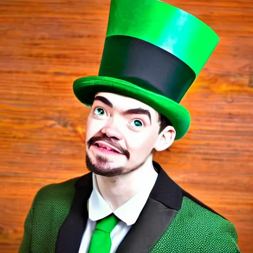 Image similar to jacksepticeye wearing green top hat and green outfit