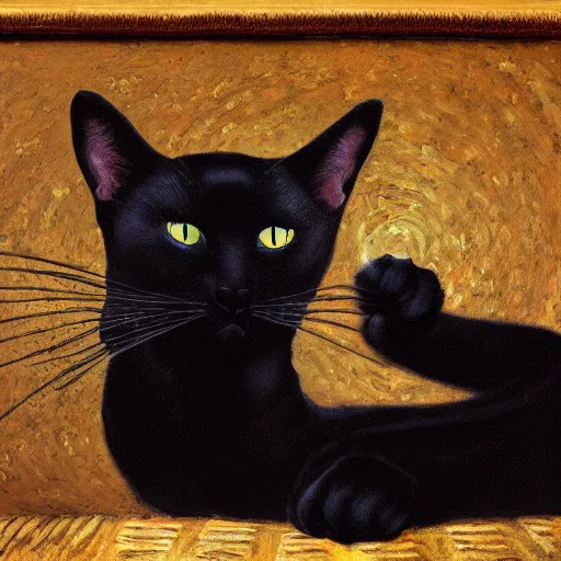 Prompt: the feline goddess bast as a black cat, oil in canvas