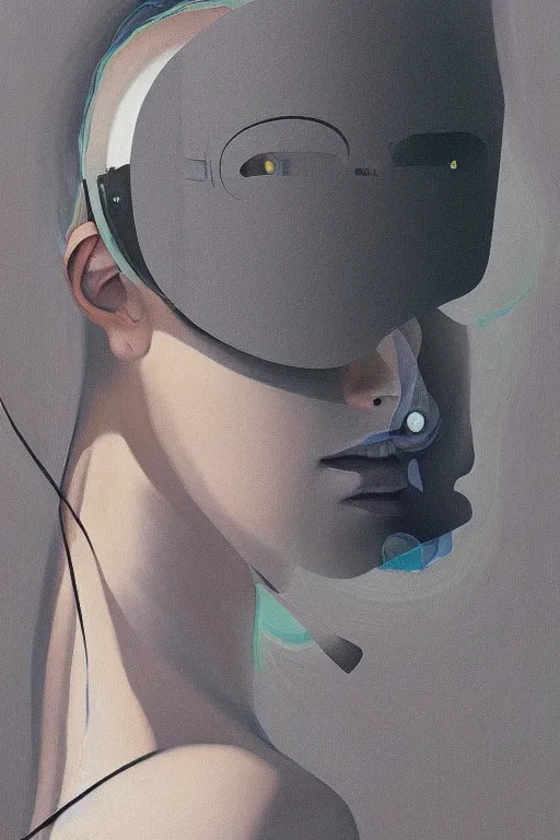 Image similar to woman wearing oculus and digital glitch head edward hopper and james gilleard, zdzislaw beksisnski, higly detailed