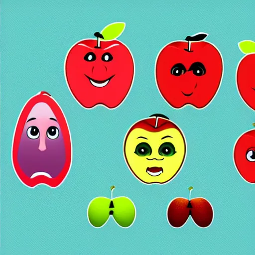 Image similar to a chart showing various expressions of an apple character