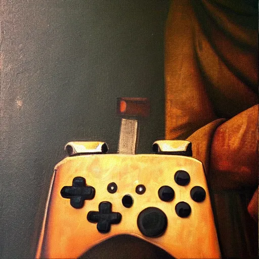 Image similar to oil painting of a controller, leonardo da vinci style