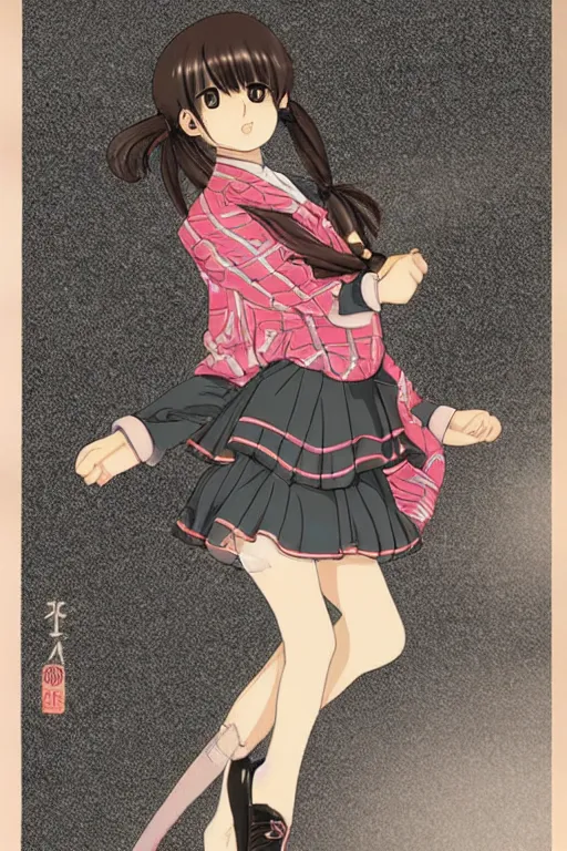 Prompt: A japanese manga high school girl, full body, high detail portrait, jump, hakusensha