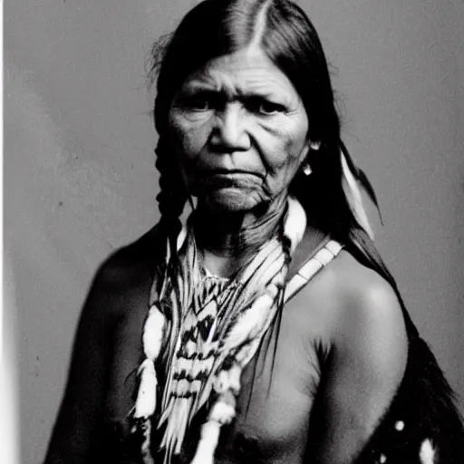 Image similar to photo of elizabeth warren as an american indian squaw from 1 8 5 0's,