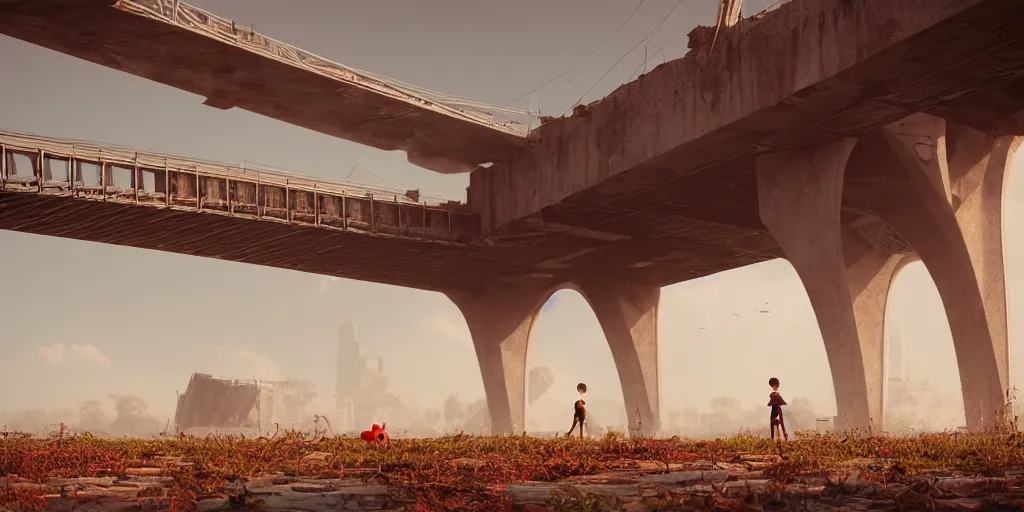 Prompt: a big bridge destroyed by cotton plants, 3 d octane render, epic lighting, 8 k, by goro fujita