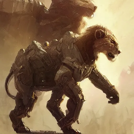 Image similar to a lion wearing futuristic heavy armor ultra mega realistoc detailed art by greg rutkowski charles bowater 8k ultra mega detailed face photorealistic deviantar artstation real life western comic art sharp lines professionaly shaded