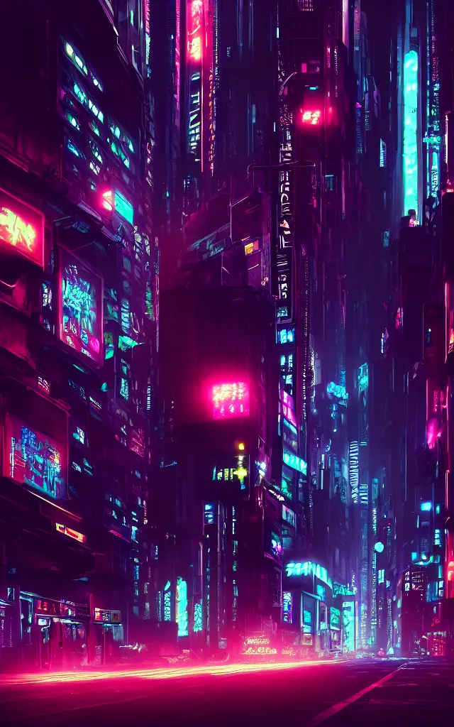 Image similar to concept art of a magnificent dark neon futuristic cyberpunk city bustling street at night cyberart in the style of liam wong in the film akira rendered in octane, 3 d render, trending on cgsociety, blender 3 d