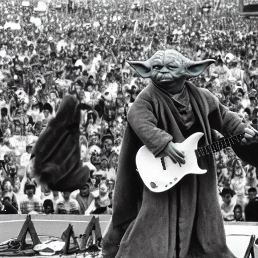 Image similar to yoda performing at woodstock