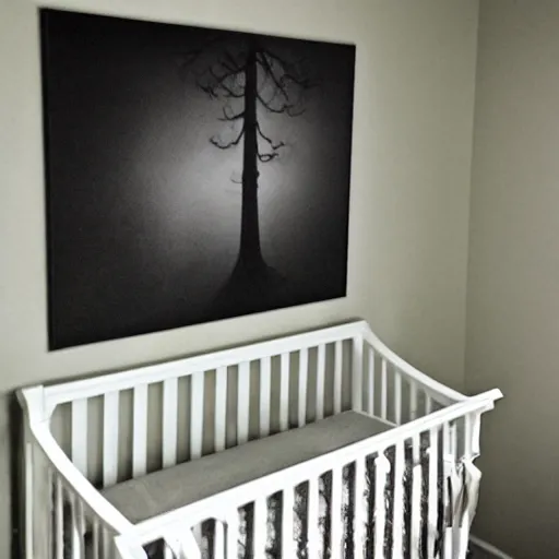 Image similar to creepy nursery liminal space, dark photograph