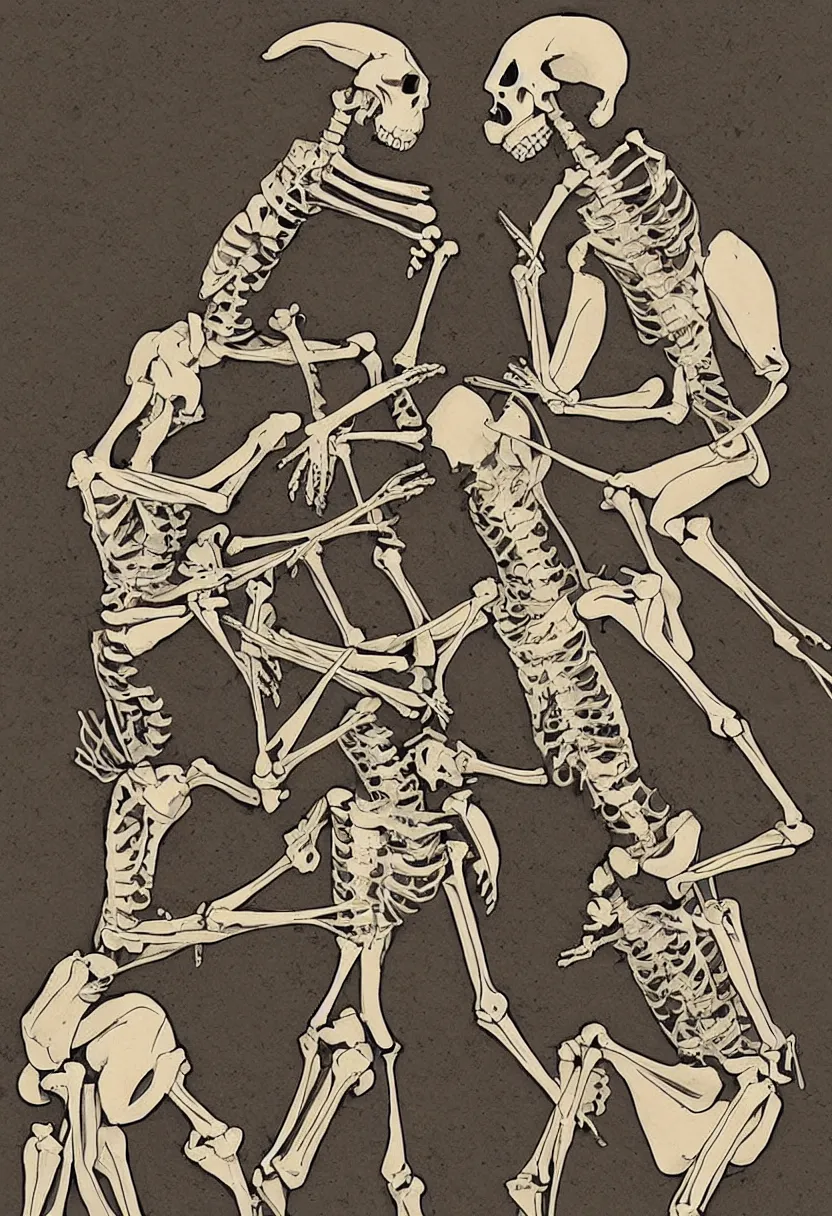 Prompt: human and kangaroo skeletons fighting, t-shirt design