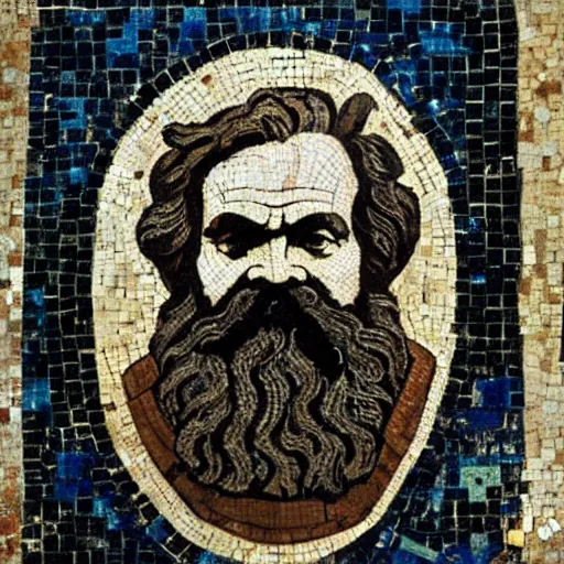 Image similar to an ancient greek mosaic of karl marx