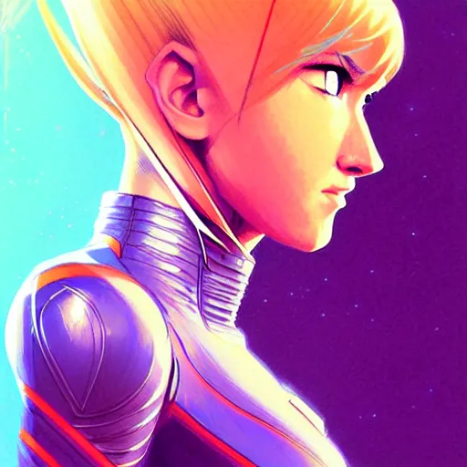 Image similar to head and shoulders portrait of Zero Suit Samus, illustration, medium shot, intricate, elegant, highly detailed, digital art, sharp lines, ffffound, art by Fernanda Suarez and Greg Manchess and Sachin Teng