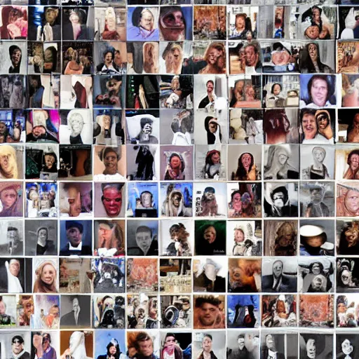 Image similar to photograph of a wall filled with hundreds of celebrity photographs