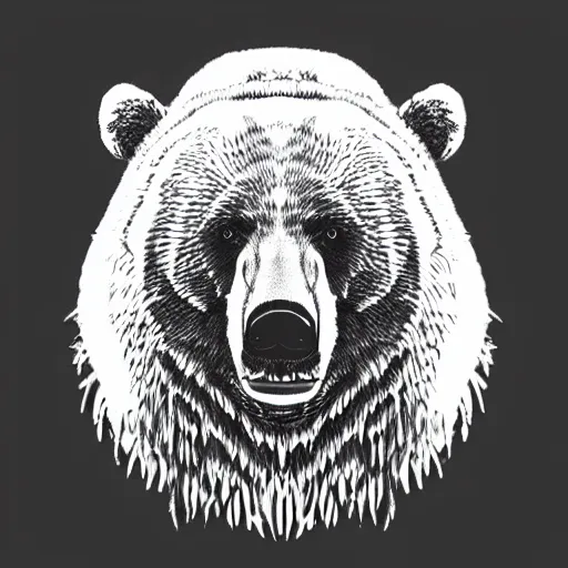 Prompt: a black and white image of a bear's head, an album cover by Yasutomo Oka, reddit contest winner, sots art, official art, black background, wallpaper