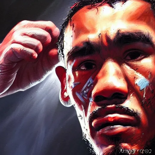 Image similar to tony ferguson knocked out, trending on artstation, detailed art, oil painting