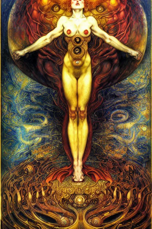 Image similar to Divine Chaos Engine by Karol Bak, Jean Delville, William Blake, Gustav Klimt, and Vincent Van Gogh, symbolist, visionary