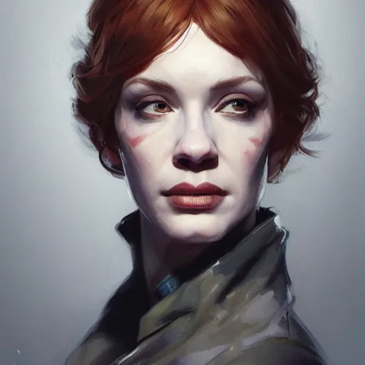 Prompt: portrait of christina hendricks, half life 2, dishonored 2, painted by greg rutkowski, painted by stanley artgerm, painted by igor kieryluk, digital art, promotional art, trending on artstation