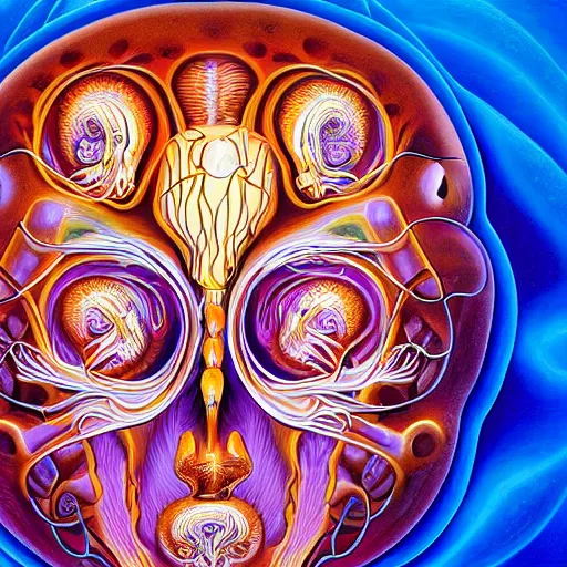 Image similar to album cover featuring a pair of human jellyfish head with a heart shape in the middle of it, an oil painting by Alex Grey, by Earnst Haeckel, by Nychos featured on zbrush central, psychedelic art, lovecraftian, fractalism, airbrush, pastel pinks and blues