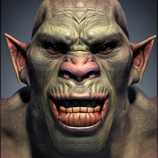 Image similar to beautiful Orc, proud pose, detailed, harsh lighting, multiple artists