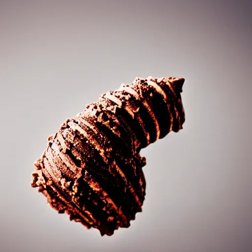 Image similar to a detailed photograph of a levitating chocolate-bacon swirl ice cream cone hovering over the ocean