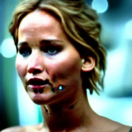 Prompt: cinematic jennifer lawrence, color photography, sharp detail, confused, still from the movie alien