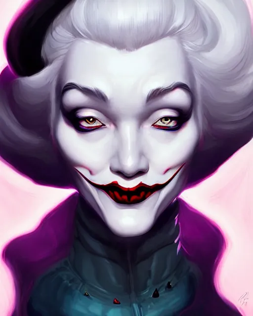 Image similar to digital art, centered portrait of smiling cruella deville, creepy, cold light, somber by james jean and by artgerm, by ross tran, ultradetailed, charachter design, concept art, trending on artstation,