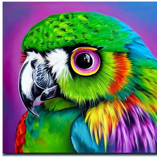 Prompt: hybrid bird cross between owl and colorful parrot detailed oil painting 4k