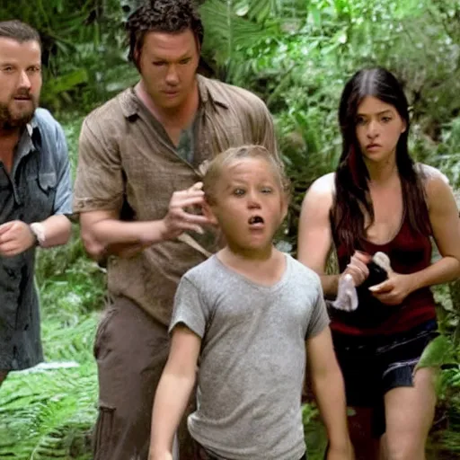 Image similar to a screen still of an episode from the show lost, the cast are all toddlers