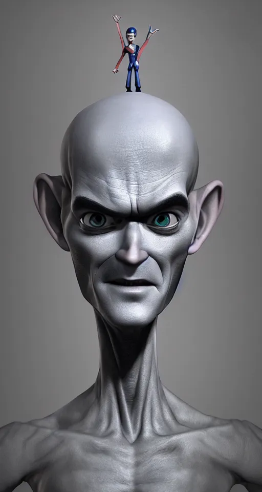 Image similar to megamind incredibly detailed photorealistic digital artwork