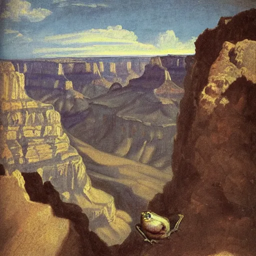 Prompt: Grand Canyon scene by Goya. FROG! FROG! FROG! FROG!