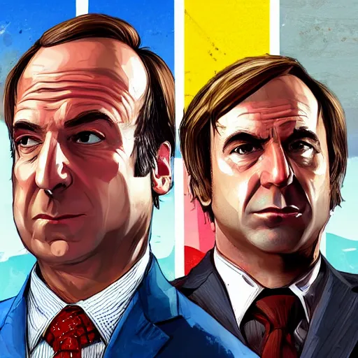 Image similar to saul goodman in the style of gta v cover art