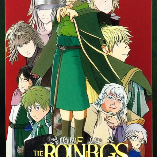 Image similar to merry from the anime lord of the rings (1986), blond hair, hobbit, green cape, studio ghibli, very detailed, realistic