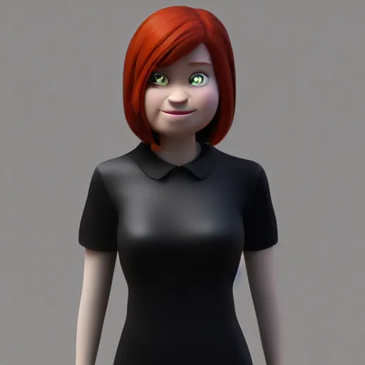 Prompt: a redhead girl wearing a black shirt, 3 d model, pixar style, octane render, trending on artstation, high definition