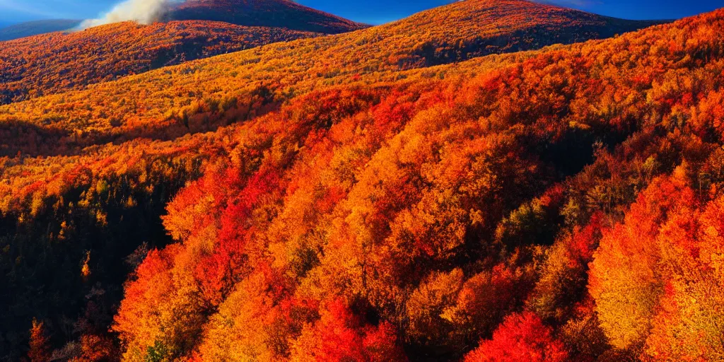 Prompt: Franconia Ridge Ablaze in fall, cinematic, sunrise, landscape, dream