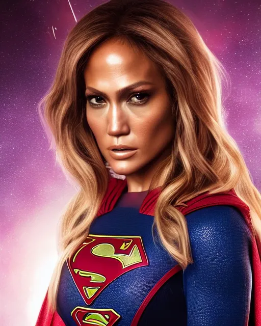 Prompt: 5 5 mm portrait photo of jennifer lopez as supergirl. magical atmosphere. art by artgerm and greg rutkowski. highly detailed 8 k. intricate. lifelike. soft light. nikon d 8 5 0.