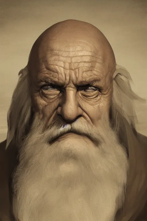 Image similar to portrait, face of a old grumpy sailor, face portrait, raphael lacoste, eddie mendoza, alex ross, concept art, matte painting, highly detailed, rule of thirds, dynamic lighting, cinematic, detailed, denoised, centerd