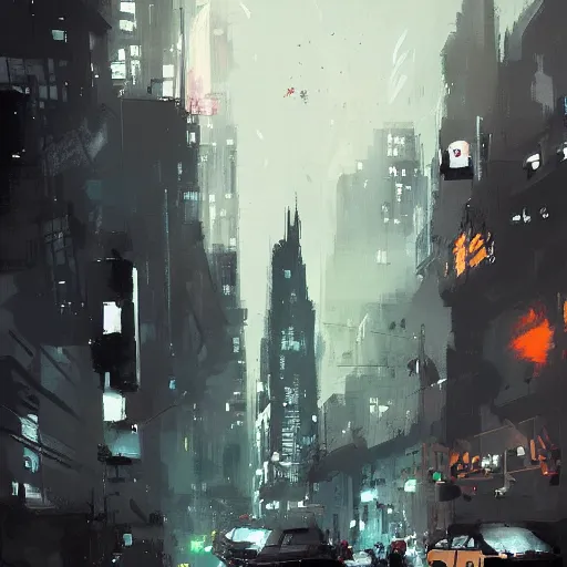 Image similar to Gotham, painted by Ismail Inceoglu, detailed brushstrokes