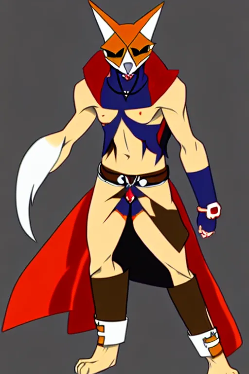 Image similar to Kamina from Gurren Lagann as a fox anthro