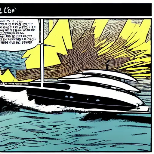 Prompt: comic of a yacht by bill waterson