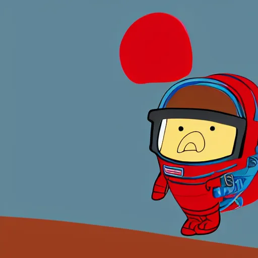 Image similar to 2 d cartoon of a red, short, bean shaped astronaut with a long blue visor