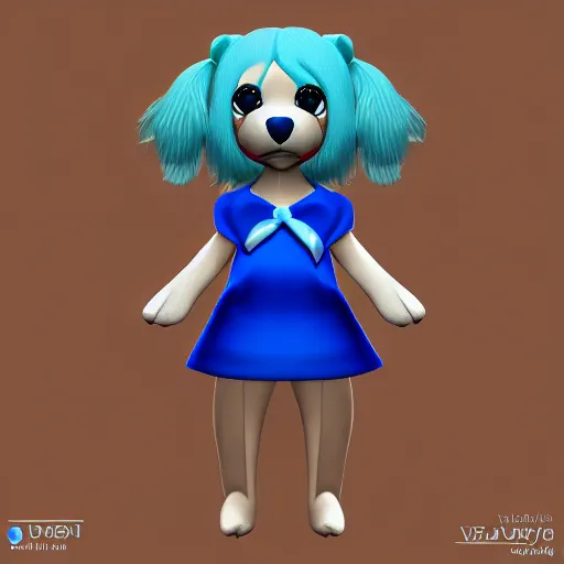 Image similar to cute fumo plush of a canine girl in a blue dress, velvet, vray