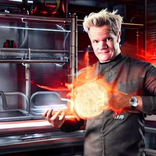 Image similar to cyberpunk Gordon Ramsey making NANITE SOUP AND SHOWING it to EVERYONE