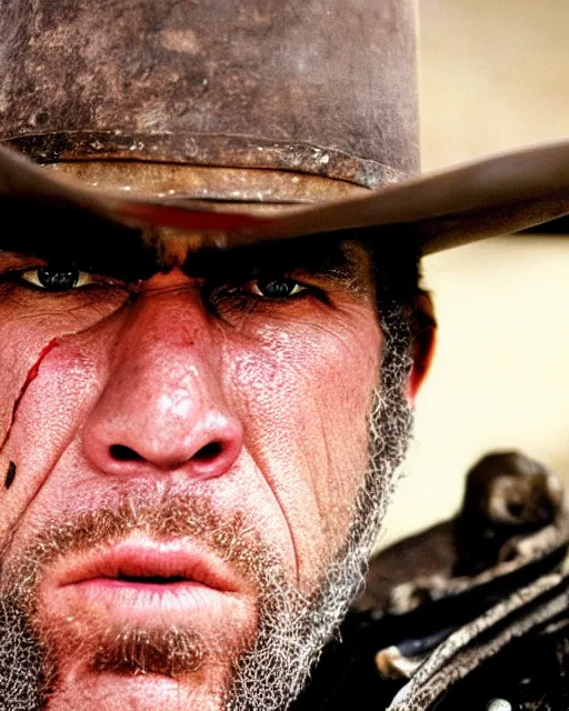 Image similar to film still close up shot of ron perlman as the man with no name from the movie a fistful of dollars. photographic, photography