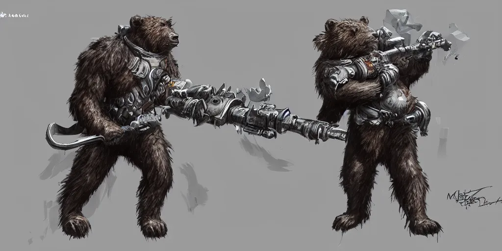 Prompt: concept art of a high fantasy bear beast-man space soldier using a bazooka trending on artstation, detailed high resolution